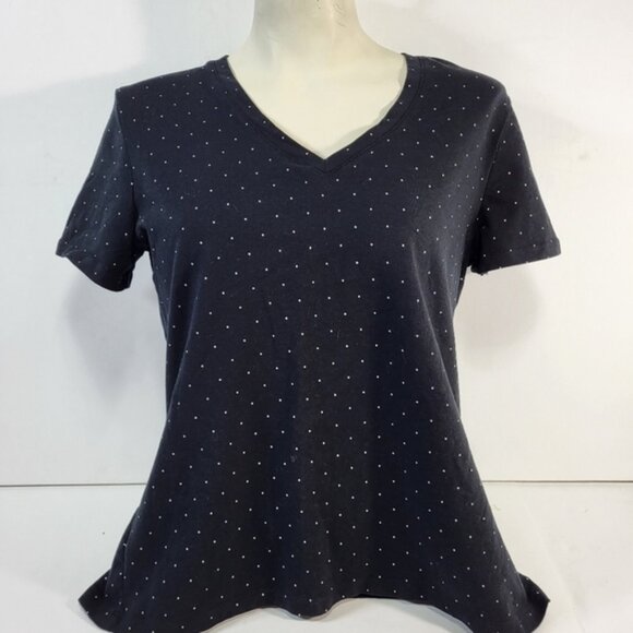 Lord & Taylor Black Polka Dot Petite Tee - Picture 2 of 5